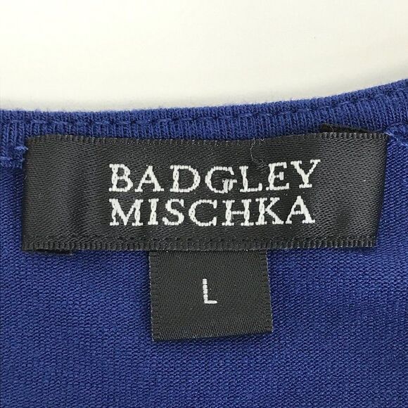 Badgley Mischka Blue Lace Overlay Top Women's Size Large Keyhole Stretch - Picture 8 of 10